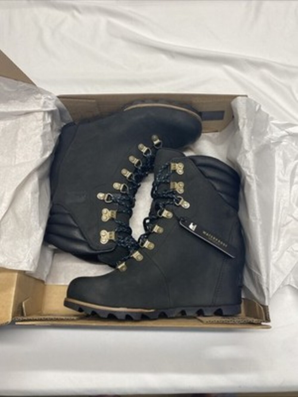 New Sorel Boots Women's Size 9 Black Conquest Leather Lace Up Wedge Winter Shoes